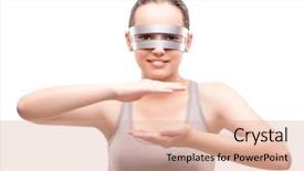  Presentation with teen girl tech - Slides featuring facing obstacles - techno girl holding gands isolated background and a coral colored foreground