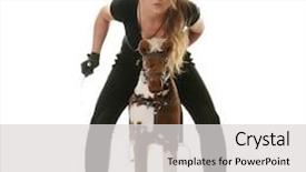 Presentation with cowgirl - Slides with facing obstacles - young beautiful cowgirl jockey race background and a light gray colored foreground