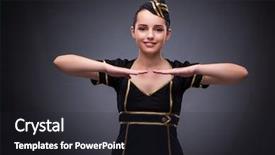  Presentation with flight attendant - Colorful PPT theme enhanced with facing obstacles - young flight attendant on gray backdrop and a  colored foreground