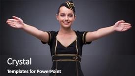  Presentation with flight attendant - Beautiful PPT theme featuring facing obstacles - young flight attendant on gray backdrop and a  colored foreground