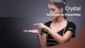  Presentation with flight attendant - Slides enhanced with facing obstacles - young flight attendant on gray background and a  colored foreground