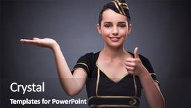  Presentation with flight attendant - Slide deck consisting of facing obstacles - young flight attendant on gray background and a  colored foreground