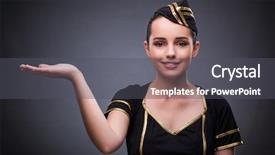  Presentation with flight attendant - Beautiful slide deck featuring facing obstacles - young flight attendant on gray backdrop and a  colored foreground