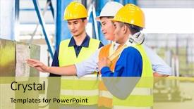  Presentation with safety training - Beautiful presentation theme featuring factory at production training backdrop and a yellow colored foreground