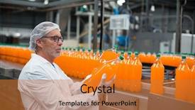  Presentation with factory - Colorful theme enhanced with factory engineer examining a bottle backdrop and a gold colored foreground