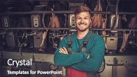  Presentation with factory farming - Cool new PPT layouts with factory farming - friendly farmer milking cows backdrop and a dark gray colored foreground