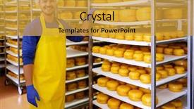  Presentation with factory farming - Colorful PPT theme enhanced with factory farming - handsome cheesemaker is checking cheeses backdrop and a gold colored foreground