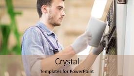  Presentation with industrial engineer - Audience pleasing theme consisting of factory going to press button backdrop and a coral colored foreground