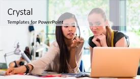  Presentation with tailoring - Colorful slide deck enhanced with factory layout design - tailor women or fashion designers backdrop and a  colored foreground