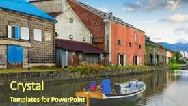  Presentation with canals - PPT theme having factory location - canals of otaru japan background and a tawny brown colored foreground