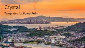  Presentation with industrial capitalism - Presentation enhanced with factory location - shimonoseki yamaguchi japan skyline background and a coral colored foreground