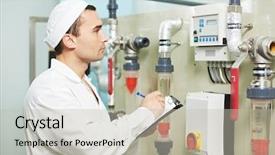  Presentation with water production - Presentation theme consisting of factory man worker operating water background and a light gray colored foreground