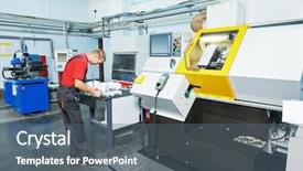  Presentation with manufacture - Slides featuring factory metal machining shop background and a ocean colored foreground