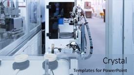  Presentation with industrial machine - Audience pleasing PPT layouts consisting of factory of energy saving lamp backdrop and a light blue colored foreground