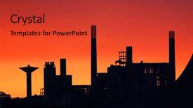  Presentation with pipe - PPT theme with factory on a purple sunset background and a red colored foreground