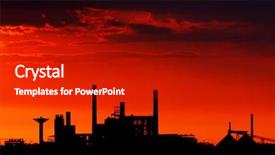  Presentation with factory - Colorful PPT theme enhanced with factory on a purple sunset backdrop and a crimson colored foreground