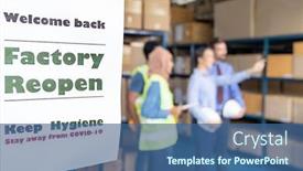  Presentation with reopen - Presentation theme enhanced with factory-reopen-signage-with-warehouse background and a ocean colored foreground