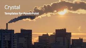  Presentation with photograph - Amazing PPT layouts having factory smoke - color photograph of industrial buildings backdrop and a coral colored foreground