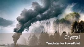  Presentation with climate change - PPT layouts enhanced with factory-smoke-covering-green-forest background and a coral colored foreground