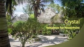  Presentation with resort - Slide deck consisting of factory tour - tropical traditional resort background and a tawny brown colored foreground