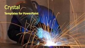  Presentation with hard job - PPT theme consisting of factory welder doing his hard job background and a tawny brown colored foreground