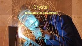  Presentation with hard job - Presentation theme consisting of factory welder doing his hard job background and a tawny brown colored foreground