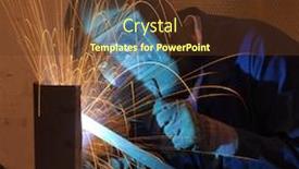  Presentation with hard job - Presentation theme having factory welder doing his hard job background and a tawny brown colored foreground