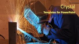  Presentation with hard job - Colorful slide set enhanced with factory-welder-doing-his-hard backdrop and a tawny brown colored foreground
