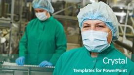  Presentation with pharmaceutical factory - Amazing presentation theme having medical operative - portrait of pharmaceutical factory woman backdrop and a teal colored foreground