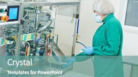 Presentation with pharmaceutical factory - Cool new presentation theme with operating production line at pharmacy backdrop and a seafoam green colored foreground