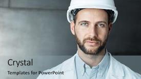  Presentation with confident - Presentation theme having factory men - portrait of confident young engineer background and a light blue colored foreground