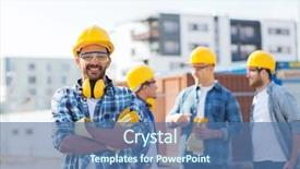  Presentation with outdoors - Slides with factory worker - business building teamwork and people background and a ocean colored foreground