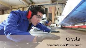 Presentation with carpenter - Audience pleasing slides consisting of red vintage electrical fuse switchboard backdrop and a tawny brown colored foreground
