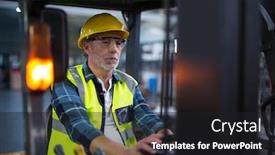  Presentation with forklift - Slide deck with factory-worker-driving-forklift background and a dark gray colored foreground
