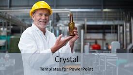  Presentation with factory - Presentation theme having factory worker examining a bottle background and a light blue colored foreground