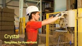  Presentation with cement factory - Theme enhanced with factory worker fixing broken device background and a tawny brown colored foreground