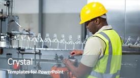  Presentation with factory machine - Amazing presentation theme having factory worker operating machine backdrop and a gray colored foreground