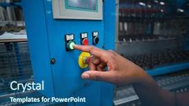  Presentation with factory - Amazing PPT theme having factory worker pressing a green backdrop and a ocean colored foreground