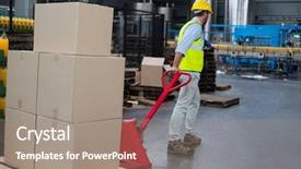  Presentation with factory - Colorful slide deck enhanced with factory worker pulling trolley backdrop and a gray colored foreground