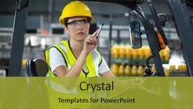  Presentation with forklift - Audience pleasing presentation theme consisting of factory worker sitting on forklift backdrop and a gold colored foreground