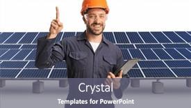  Presentation with solar - Presentation design with factory-worker-standing-in-front background and a gray colored foreground