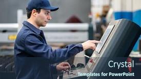  Presentation with factory machine - Presentation featuring factory-worker-using-a-plasma background and a ocean colored foreground