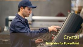  Presentation with factory machine - Cool new PPT theme with factory-worker-using-a-plasma backdrop and a tawny brown colored foreground