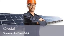  Presentation with solar - Theme enhanced with factory-worker-wearing-a-helmet background and a gray colored foreground
