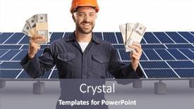  Presentation with solar farm - Presentation theme featuring factory-worker-wearing-a-protective background and a gray colored foreground