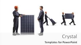  Presentation with photovoltaic - Theme having factory-worker-with-a-photovoltaic background and a white colored foreground