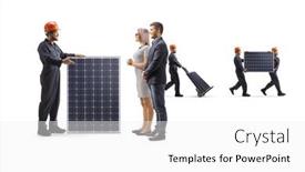  Presentation with customers - Presentation enhanced with factory-worker-with-a-solar background and a white colored foreground