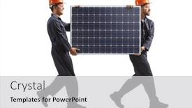  Presentation with factory workers - Presentation theme featuring factory-workers-carrying-a-solar background and a light gray colored foreground