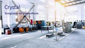  Presentation with factory machine - Slide set enhanced with factory workshop interior and machines background and a  colored foreground