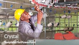  Presentation with textile weaving - Colorful slide deck enhanced with industrial black - african american textile mechanic repairing backdrop and a gray colored foreground